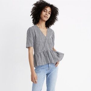 Madewell Crossover Gingham Check Peplum Blouse